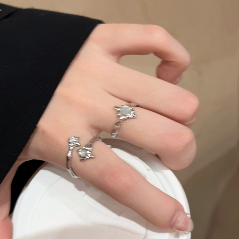 Irregular starlight moonstone open ring, simple and cold style for women, adjustable ring, fashionable plain ring index finger ring Specification drawing