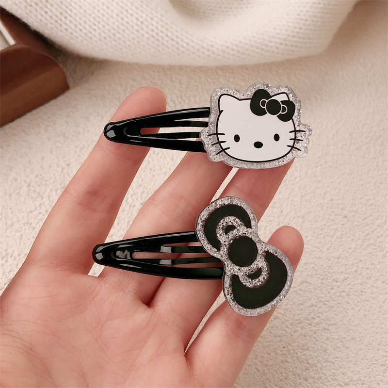 Black fine flash cat clips, hair clips, sweet and cool girl's bow, bb clips, side clips, children's hair clips, bangs clips Application Scenario