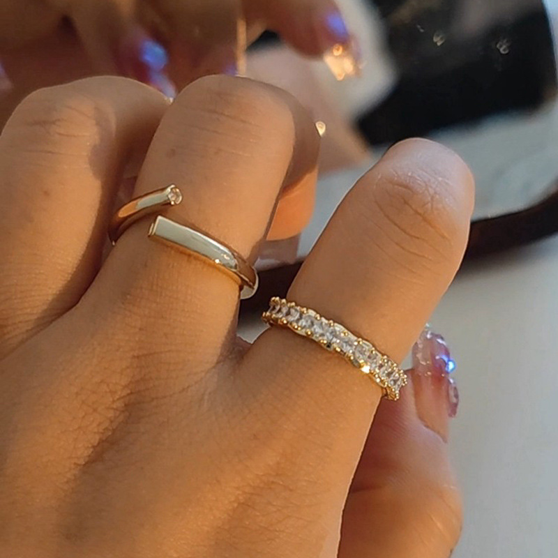 Sweet and cool, fashionable, irregular Korean-style full diamond set high-end ring, women's light luxury, niche, adjustable personalized ring full figure