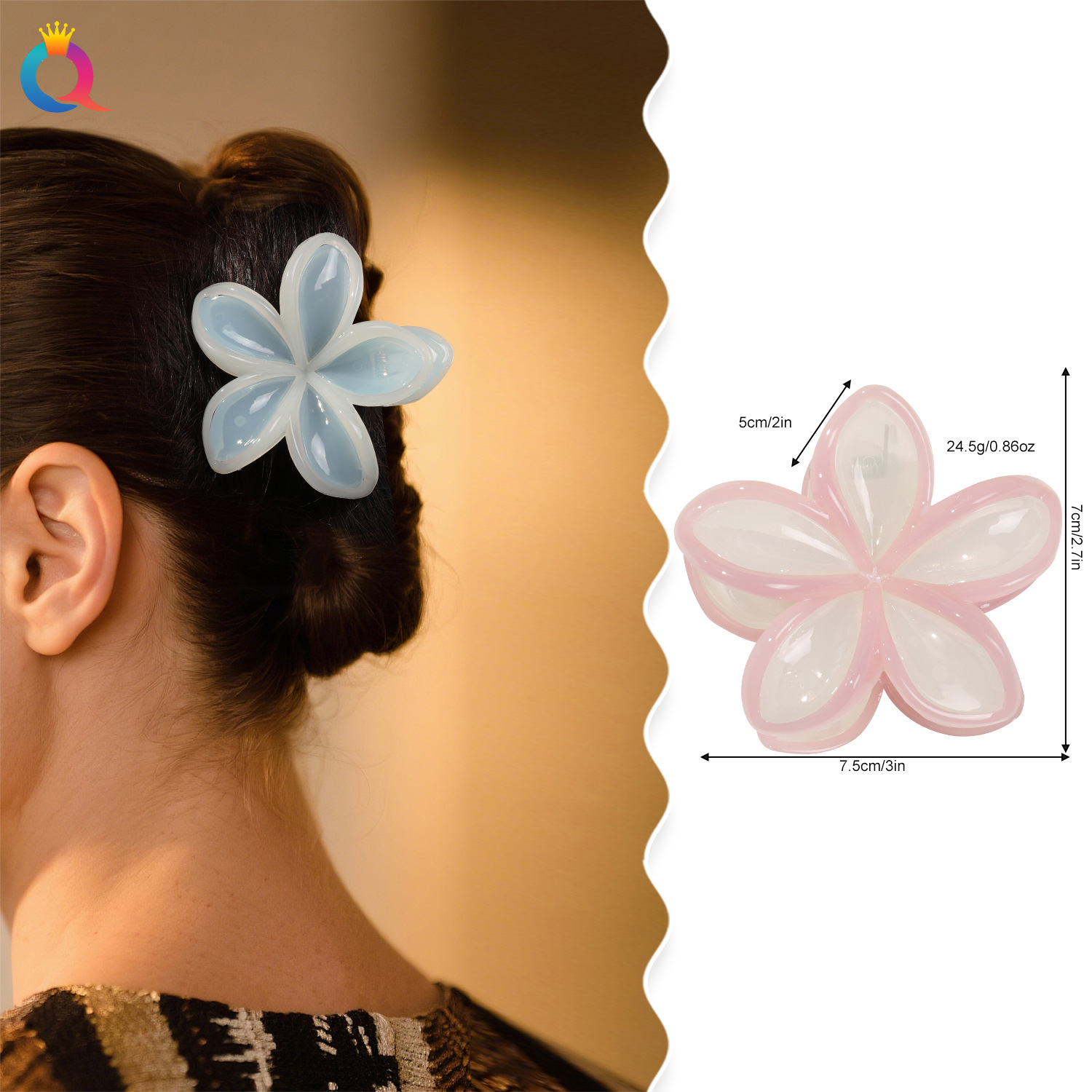 Qiyue Cross-border jelly-colored seaside vacation style egg flower Grab Clip, versatile ponytail Clip, Half Hair shark clip details Picture