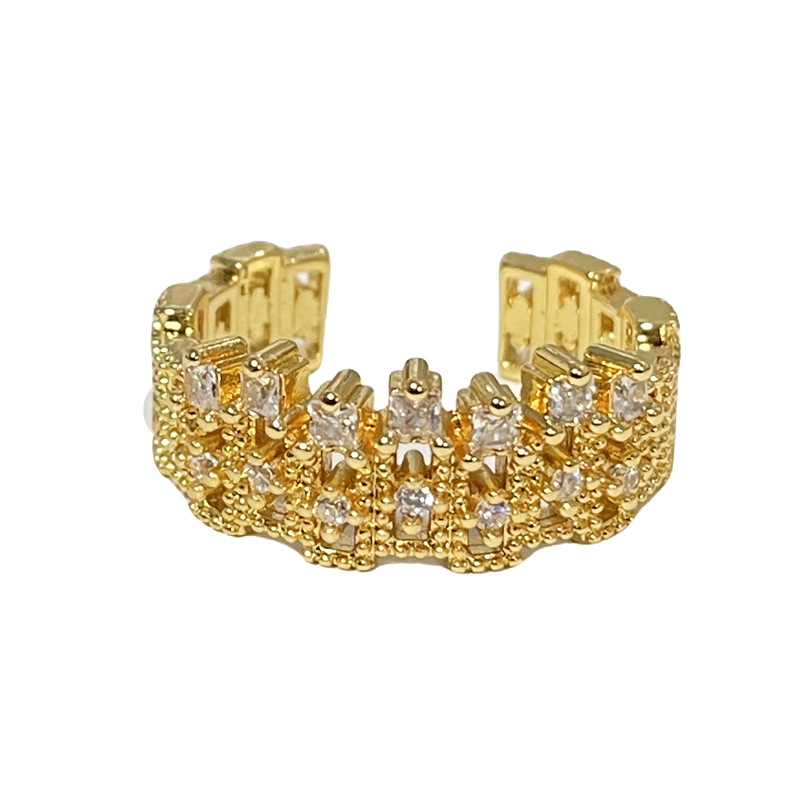European and American retro light luxury fashion diamond-patterned micro-inlaid open ring for women, exquisitely layered Hong Kong-style niche ring Item Picture