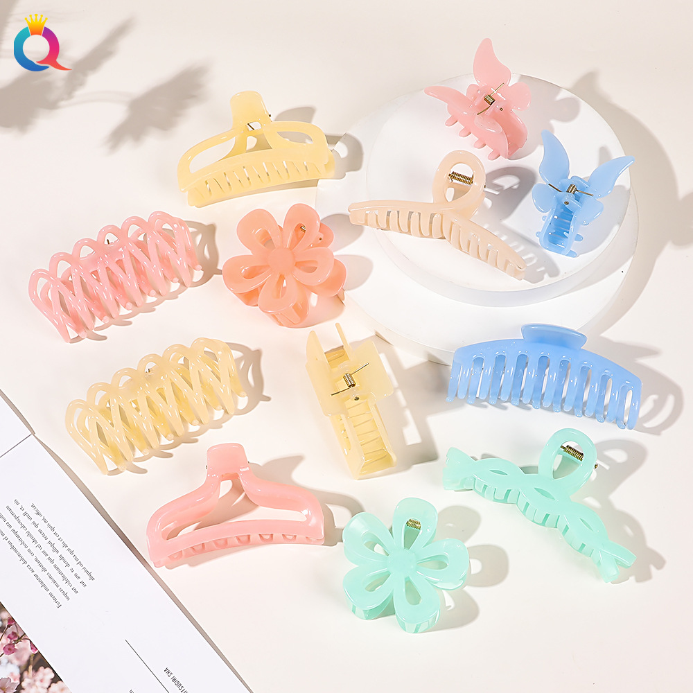 Qiyue Cross-border Large acrylic hair clip, Super fairy hair bun, jelly square hair, hair bun, shark hair clip accessory full figure