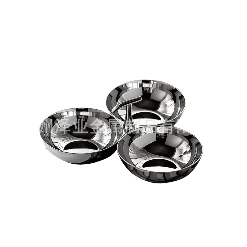 European-style 304 stainless steel three-head snack plate, creative tea and snack plate, restaurant coffee table, fruits, pastries, dried fruits, hand-held fruits Item Picture