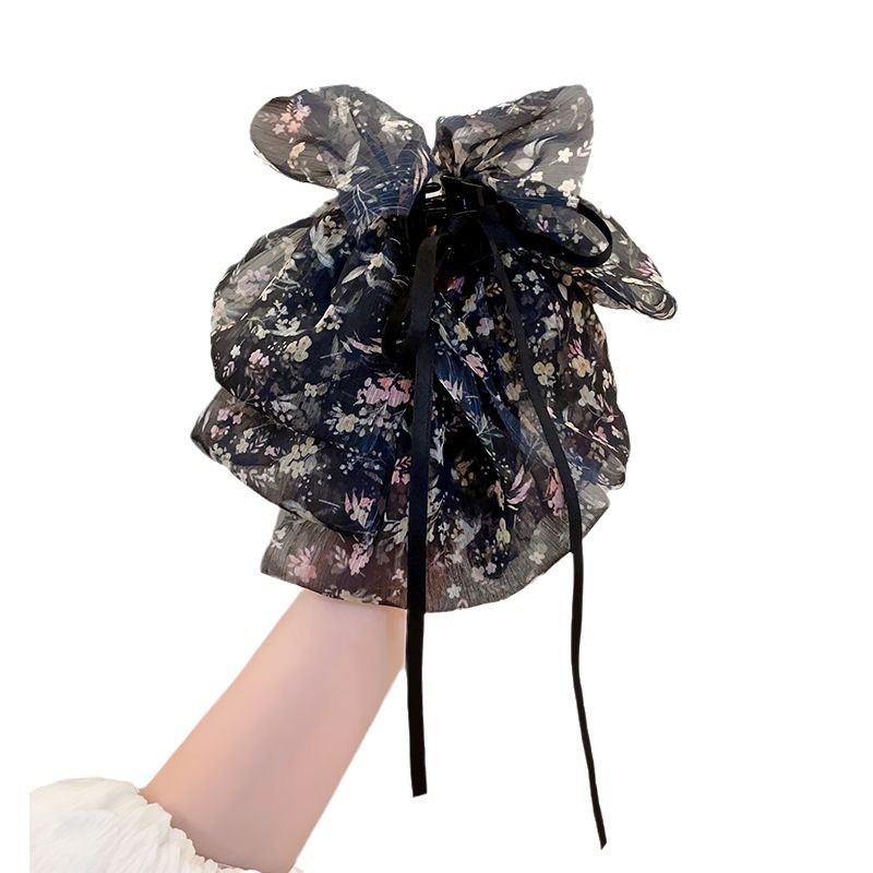 Super ethereal floral bow ribbon grab clip, high-end multi-purpose hair clip, shark clip at the back of the head, ponytail hair accessory for women Item Picture