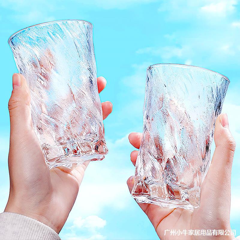 Wholesale of high-appearance-level black ice cups, glacial-patterned glass cups, retro rock cups, household glass whisky wine glasses and water cups details Picture