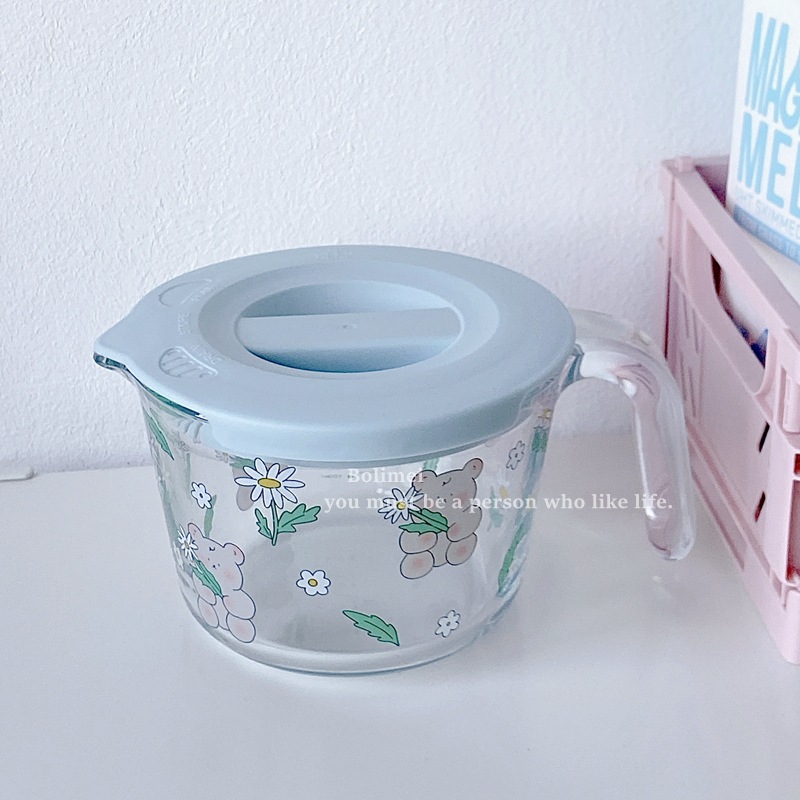 【 Boli Mei 】 Daisy Bear High Borosilicate Glass Measuring Cup, Baking Glass Cup, Glass Bowl, Microwave oven full figure