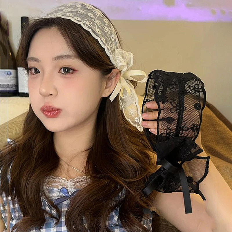 French mesh, bow, lace, wide-edge hair band, headband, women's country style, summer ribbon headwear, high-end hair accessory full figure