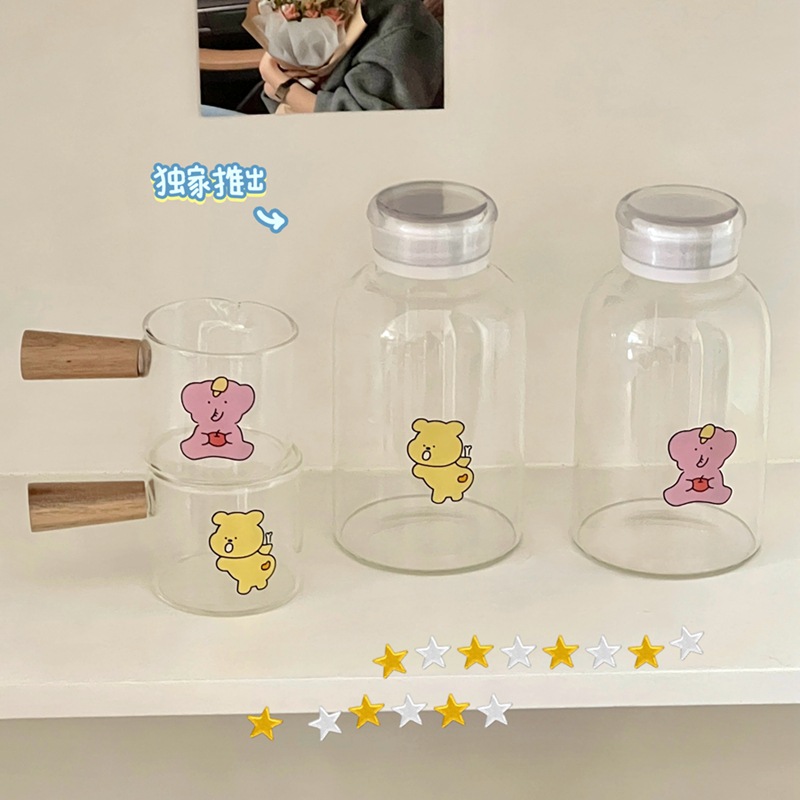 Ins-style covered glass bottles, milk tea sealed glass cups, juice casual cups, portable cups, student water cups Specification drawing
