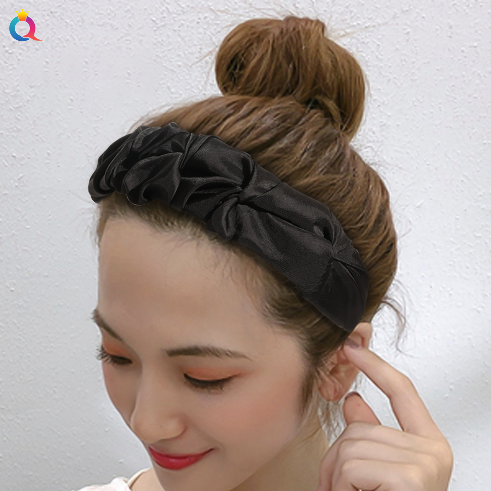 Qiyue Cross-border's new pleated wide-edge hair band, fabric, simple and fashionable headband, iron wire solid color facial wash headband and hair band full figure