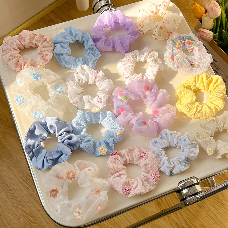 Free shipping: Pork intestine hair band, Korean style, ins floral hair band, high-end hair tie, leather band 5-piece set full figure