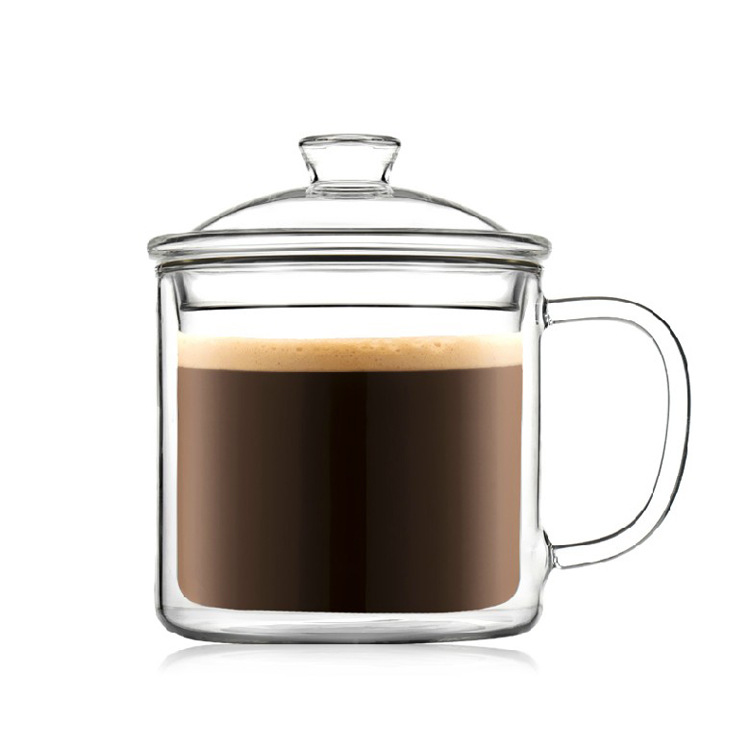 Transparent double-layer glass cups with insulated LIDS, office tea cups, retro and creative gift cups, glass cup manufacturers Item Picture