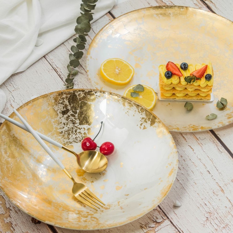 Turkish gold-rimmed glass plates, InS-style model room display plates, pasta, steak, pastry plates, Western plates Item Picture