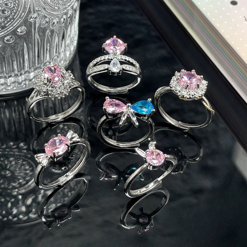 A light luxury and high-end pink diamond sweet and cool fashion open-top ring for women on Instagram, with a cold style, exquisite and hot girl, and a simple ring trend Specification drawing
