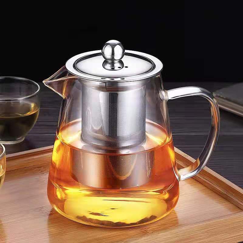 High borosilicate transparent glass stainless steel filter flower teapot, a large-capacity household teapot for brewing tea and coffee full figure