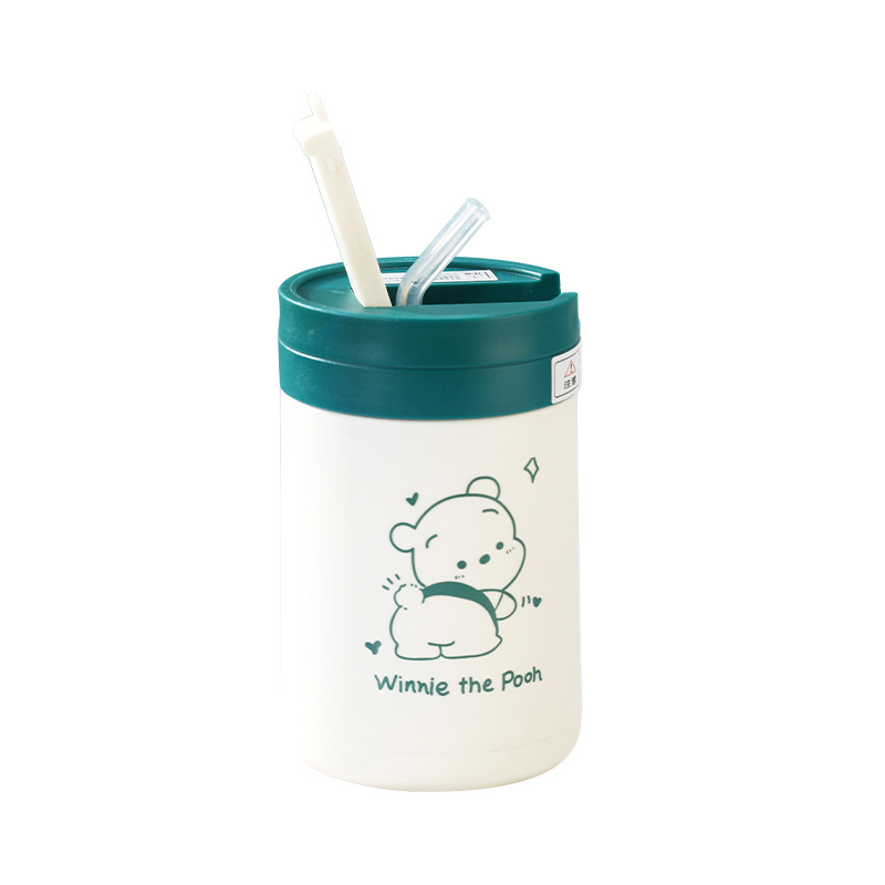 Wholesale of double-drink cartoon water cups, creative double-layer glass cups with LIDS, coffee cups, children's home and office straw cups Item Picture
