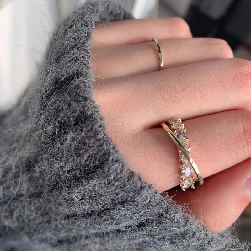 Zircon inlaid super shiny ins cold style ring for women, fashionable, individual, light luxury, high-end and individual index finger opening ring full figure