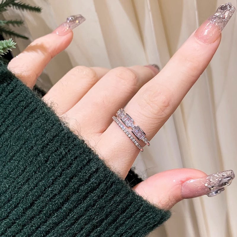 Exquisite double-layer zircon ring, women's niche design, high-end plain ring, open index finger ring, tail ring Application Scenario