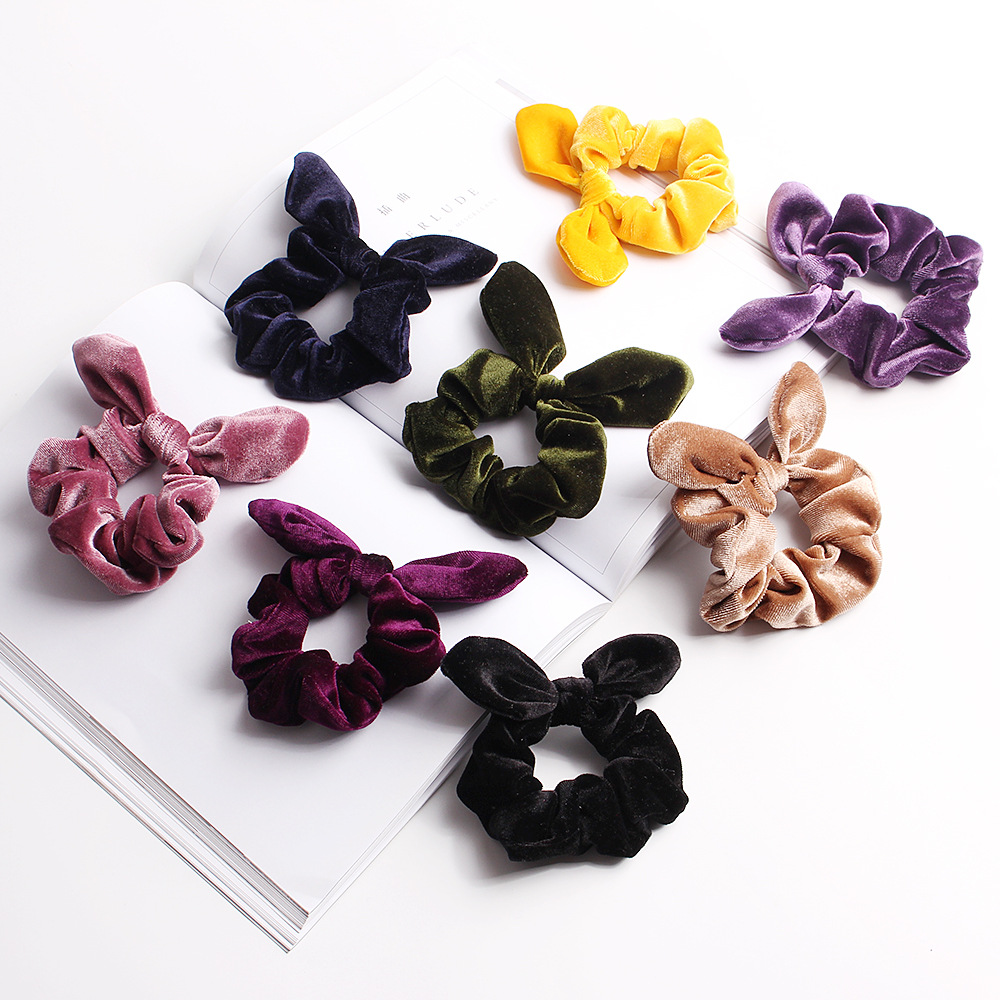 Qiyue retro velvet hair band, velvet rabbit ear hair tie, hair flower, Amazon bestseller, 30 colors C66 in stock Specification drawing