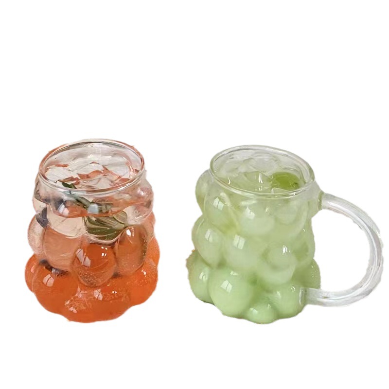 High-end transparent water cup, breakfast latte coffee cup, niche grape glass cup with handle, Ins-style milk cup Item Picture
