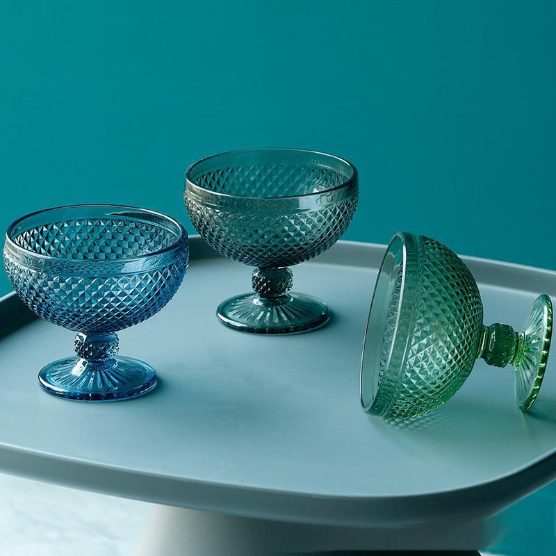 Wholesale creative colored diamond-shaped glass cups, juice desserts, salads, ice cream cups, ice cream bowls, milkshake cups, thickened details Picture