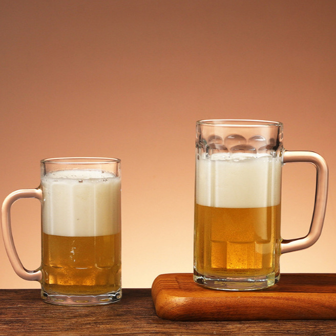 Glass draft beer cups with handles, thickened beer mugs, heat-resistant tea brewing handles, beer mugs, household wholesale juice cups full figure
