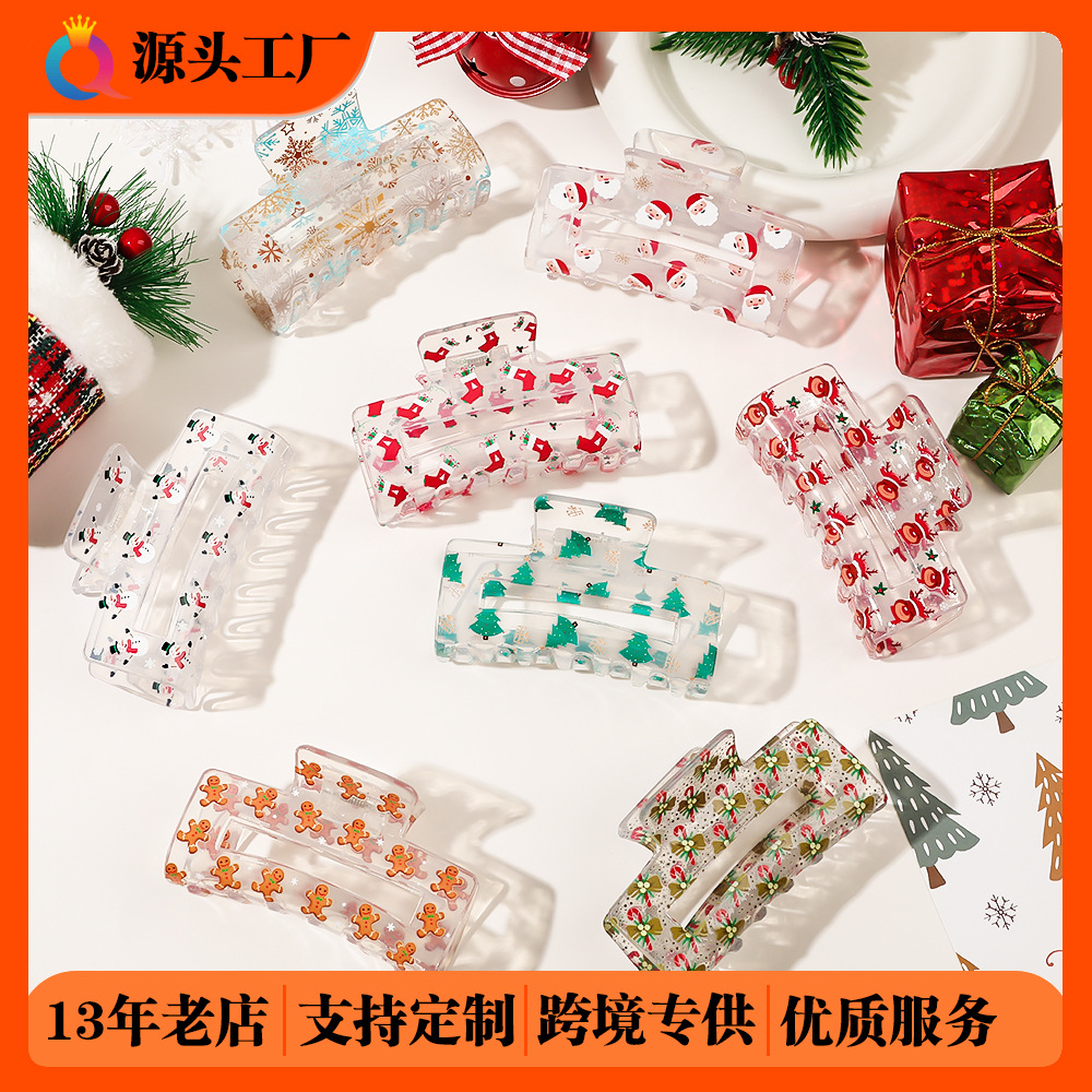 Qiyue Cross-border Christmas Hairpins, cartoon prints, high-end style, hair grabbers, hair grabbers, shark clips, hair accessories wholesale full figure