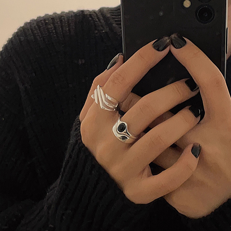 A minimalist double-layer irregular high-end open ring with a cold female style and an inS-style personalized food ring details Picture