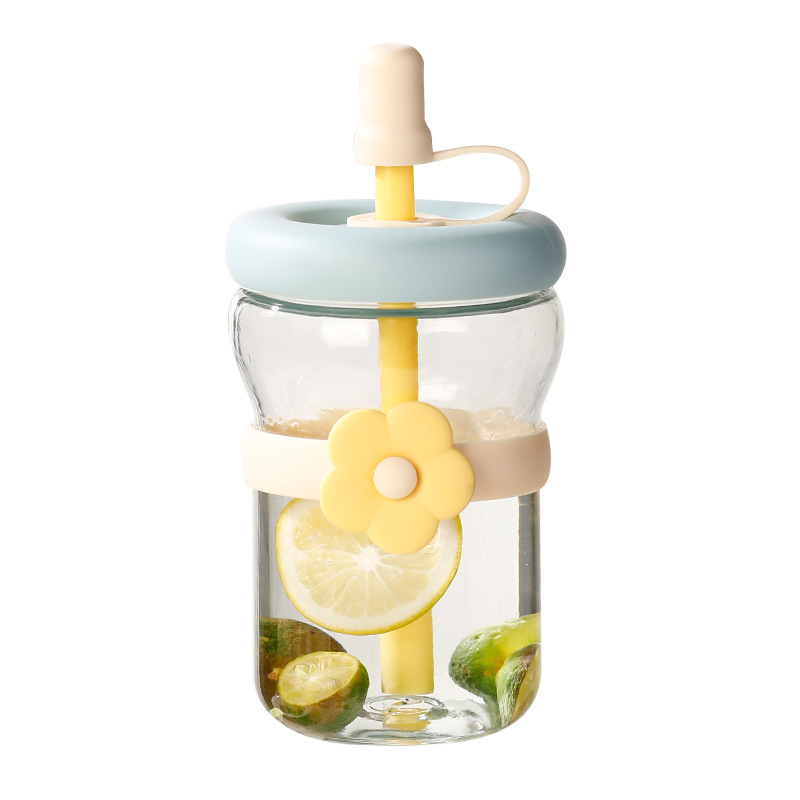 Flower cup, Internet celebrity, high appearance level glass cup, department store cup, portable gift, traffic diversion advertisement, opening straw cup, water cup Item Picture
