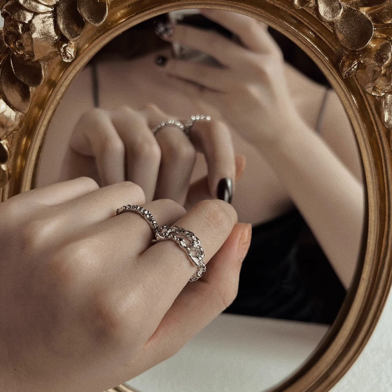 Irregular-textured open ring women's set, simple, fashionable and individual, ins cold style, high-end feel, food ring trend details Picture