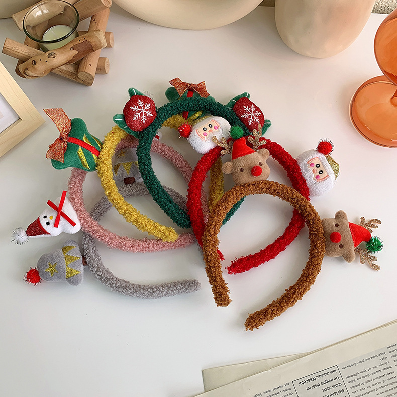 Christmas lamb plush headband, female elk antlers, snowman, cute headband, Christmas-style bell headband, face wash hair accessory Specification drawing