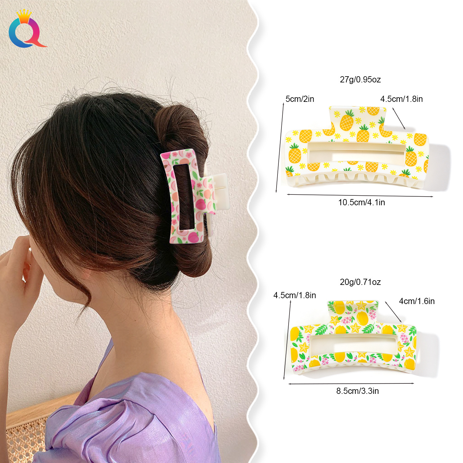 Qiyue Cross-border Summer Fresh Fruit Print Hair clips, high-end UV print grab clips, shark clip hair accessories wholesale details Picture