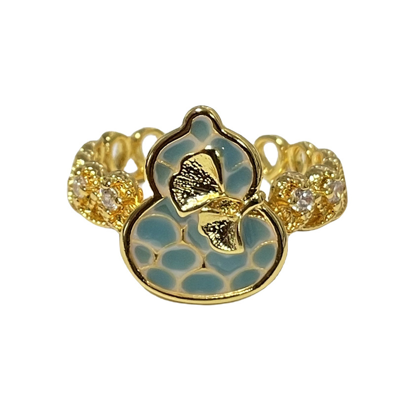 French gentle and light luxury flower enamel drop glaze open ring, sweet and cool gourd, high-end and exquisite layered ring Item Picture