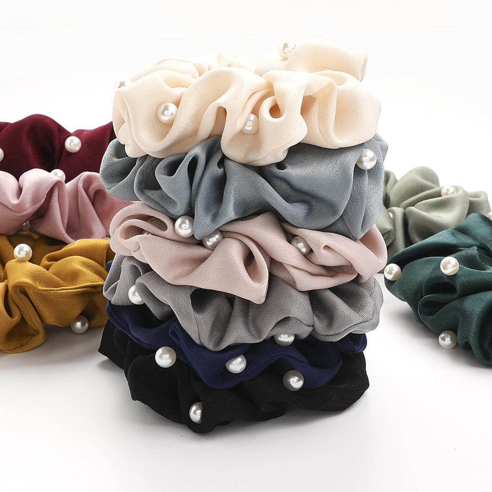 Qiyue's new Korean version pearl hair band, simple and fashionable fabric large intestine band, ponytail tie, factory wholesale C98 Specification drawing
