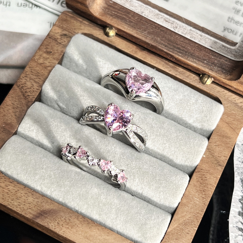 The 2024 new super fairy pink diamond heart-shaped opening ring is a sweet, light luxury, high-end, fashionable, exquisite and versatile ring for women Specification drawing