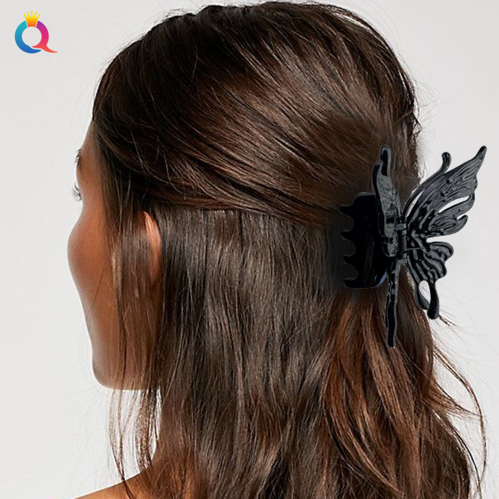 Qiyue Cross-border Butterfly Grabber, simple large hair clip, back head updo, shark clip, hair grabber, hair accessories wholesale details Picture