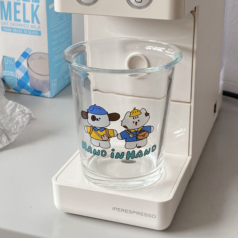 Bolimei flip mouth cartoon glass milk cup, coffee cup, cold brew cup, glass cup, home juice drinking cup Specification drawing