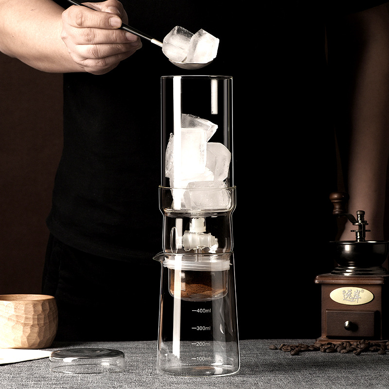 A household cold drip coffee maker with transparent high borosilicate heat-resistant glass and a closed inverted drip filter for cold brew coffee details Picture