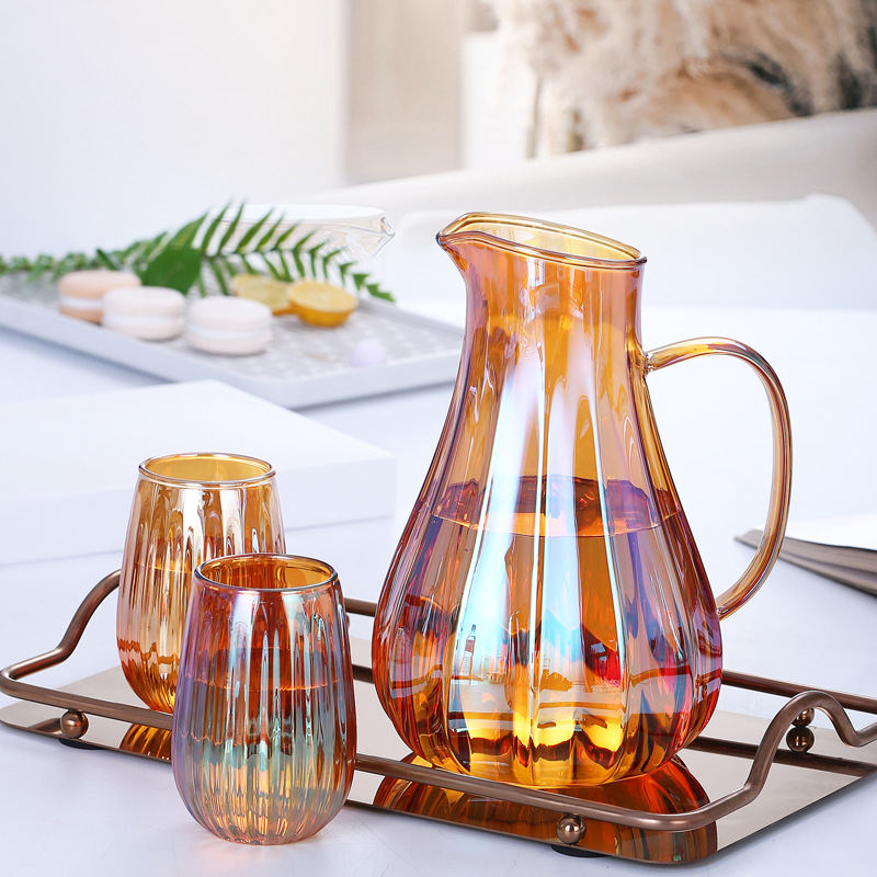 Shell cold water bottle set, glass cold water bottle, heat-resistant and high-temperature resistant, large-capacity household cold boiled water bottle and cup details Picture
