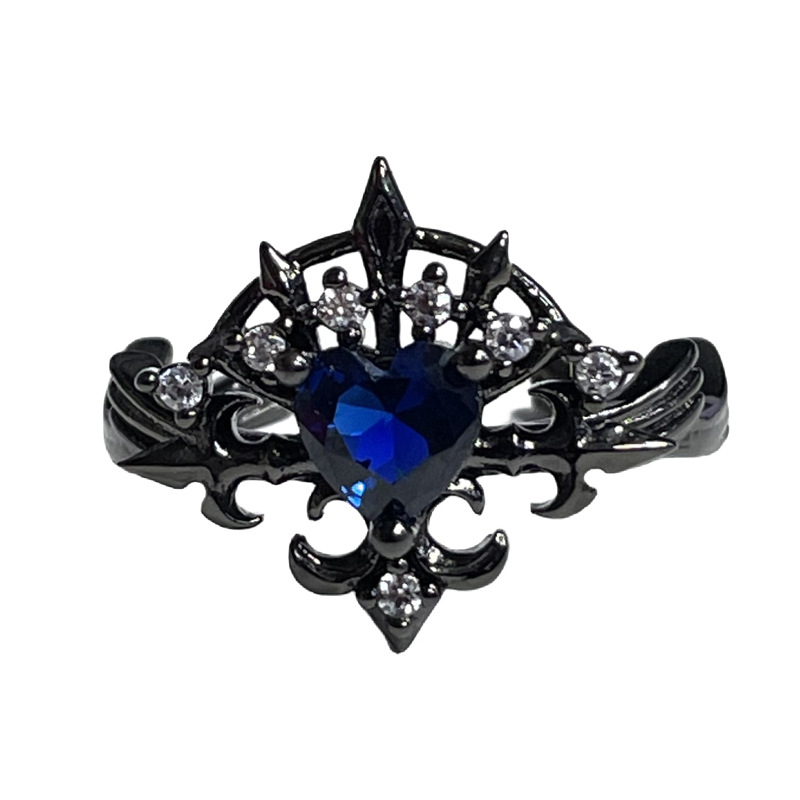 A trendy dark blue diamond open-top ring for women, a retro and niche individual bow and arrow hollowed-out punk style index finger ring Item Picture