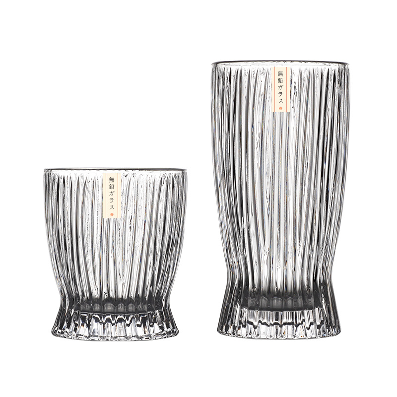 Japanese-style creative flame cups, thickened beer mugs, cinched waist vertical patterned cups, transparent glass water cups, juice drink cups Item Picture