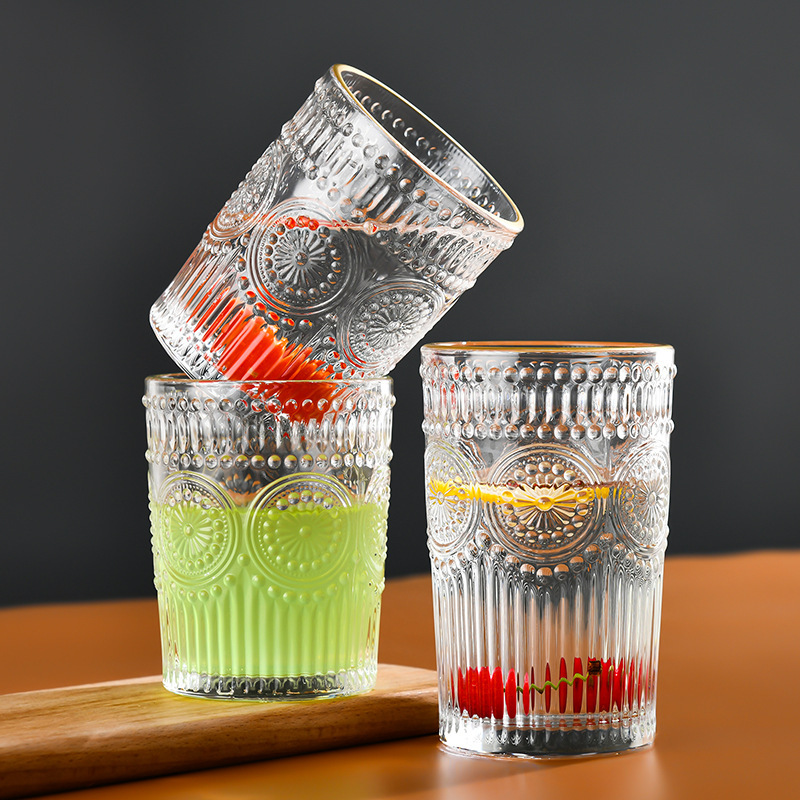 Retro-style sunflower glass water cup, Instagram-style summer creative coffee cup for men and women, beer mug, Japanese cup Specification drawing
