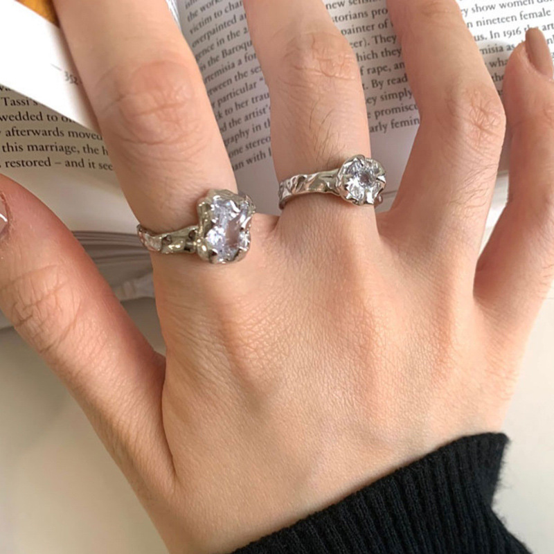 Irregular tin foil pleated texture open ring for women's ins, cold style, high-end, elegant, simple and individual ring details Picture