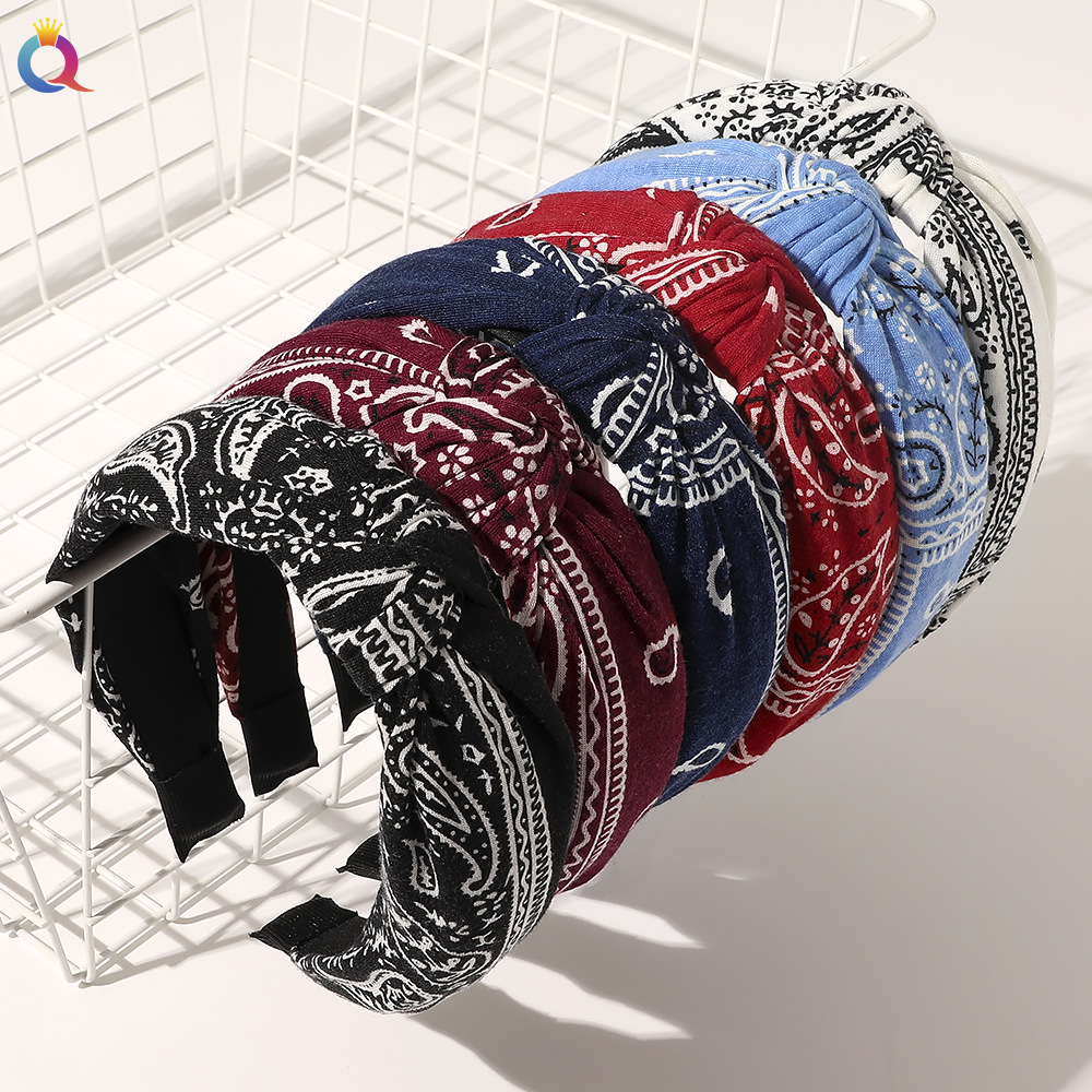 Qiyue's new retro Baroque cashew flower hair band, European and American ethnic style fabric cross headband, women's yoga hair accessory full figure