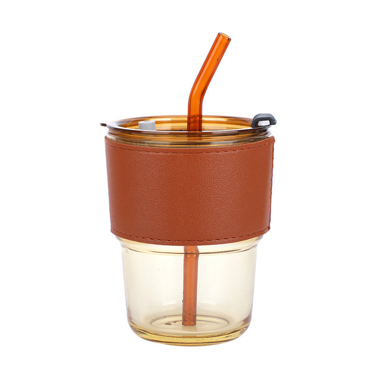 Wholesale of 400ml double-drinking cups for office and household use, featuring vertical bamboo joint cups with cup sleeves and striped glass Item Picture
