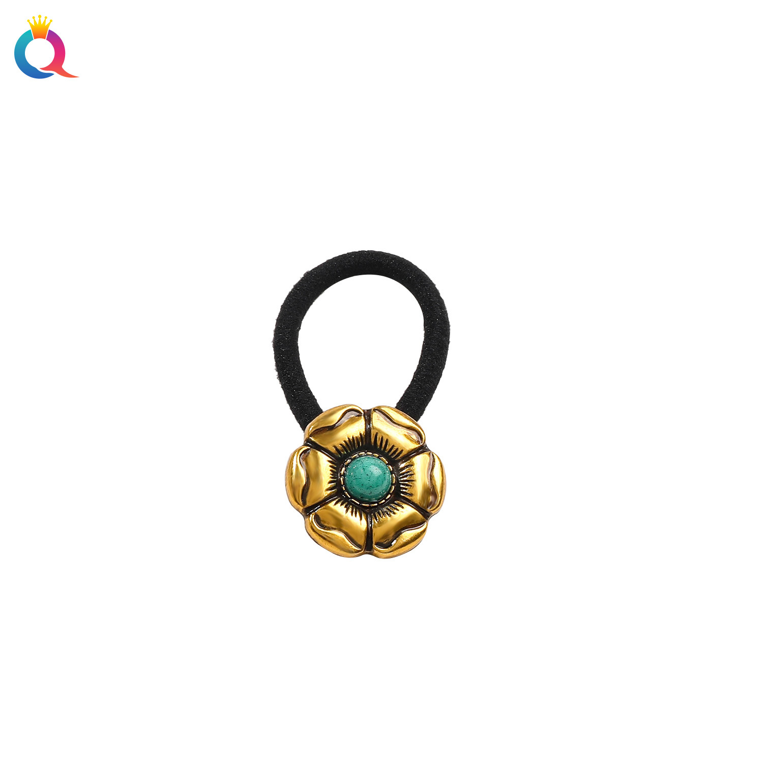 Qiyue Amazon button hair Tie, rubber band hair tie, high-elasticity French retro hair tie, hair band and hair accessory wholesale Item Picture