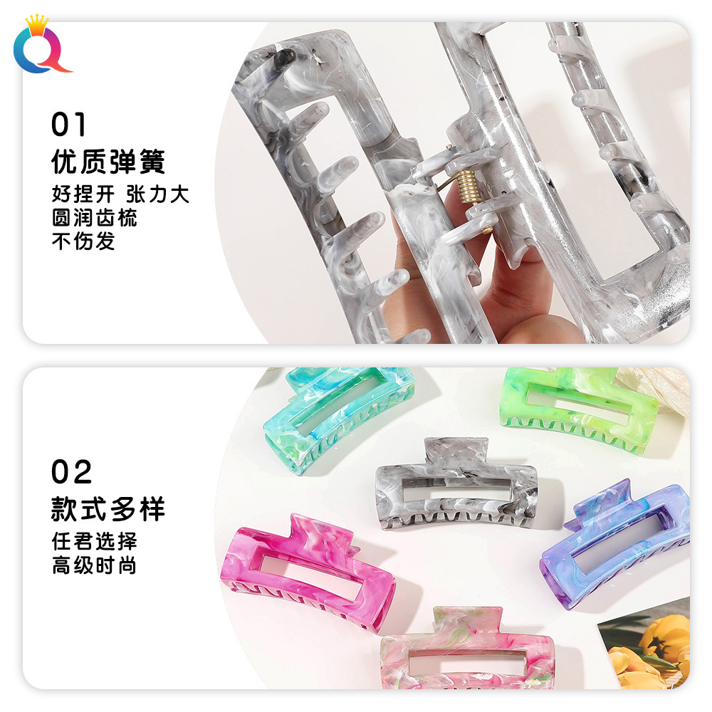 Wholesale of Qiyue Cross-border Acrylic Marble-patterned hair clips, updo hair clips, women's summer high-end shark clip hair accessories Specification drawing