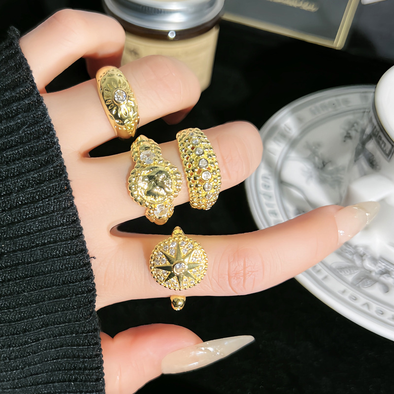 Old money style retro starlight fashion high-end open ring, women's niche design sense, simple and elegant personality ring details Picture