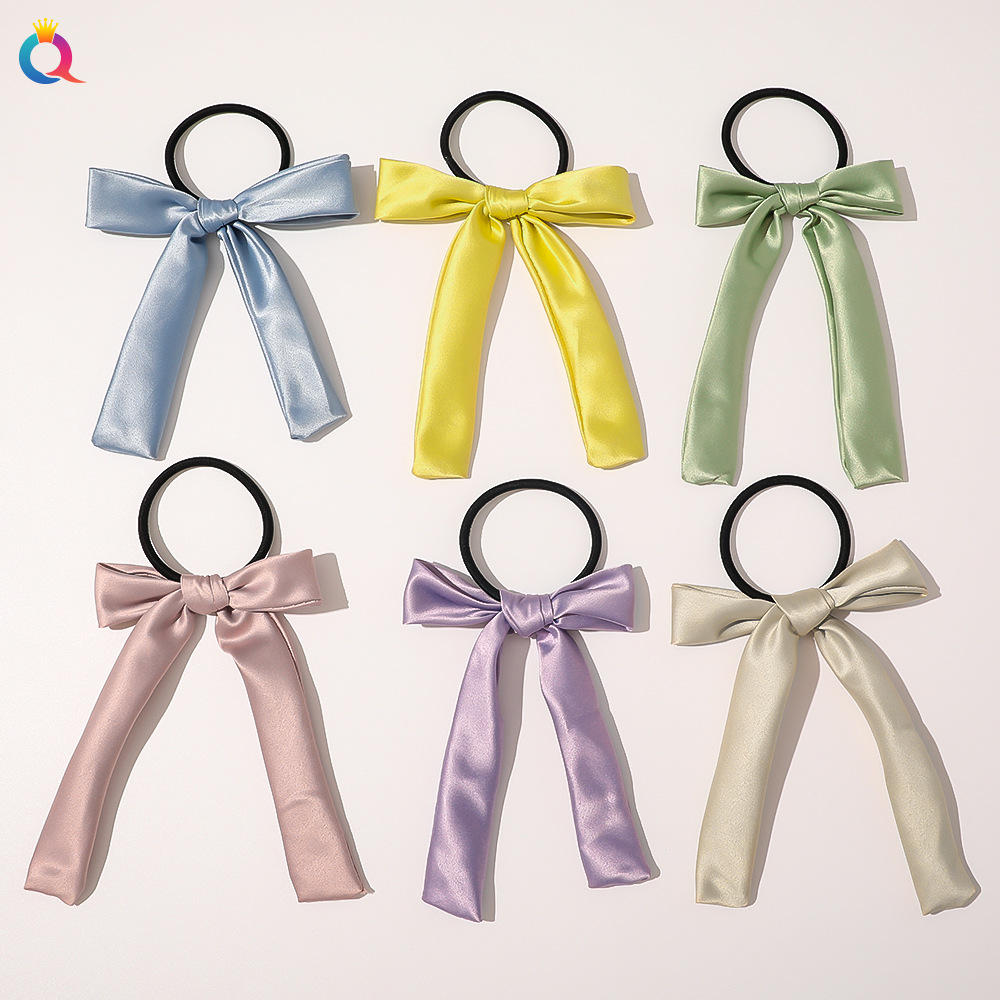 Qiyue Korean version candy-colored bow hair band, satin solid color hair tie, simple and elegant hair accessory full figure