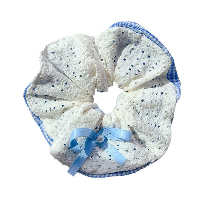 New ballet-style blue checkered bow large intestine hair band, feminine hair tie, low ponytail, large hair tie and hair accessory Item Picture