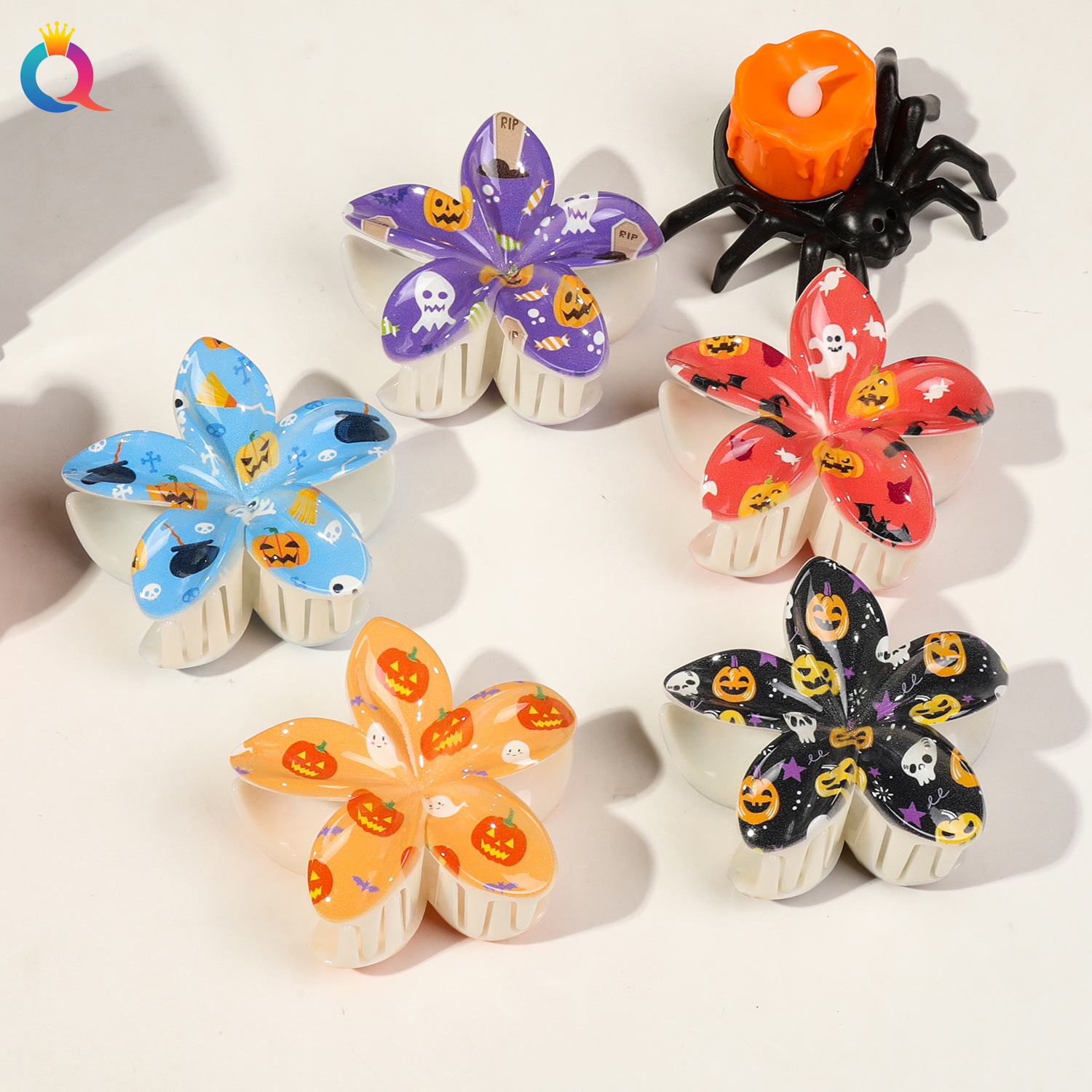 Qiyue Cross-border's best-selling Halloween pumpkin skull Witch UV printed egg flower grab Girls' headwear from Europe and America Application Scenario
